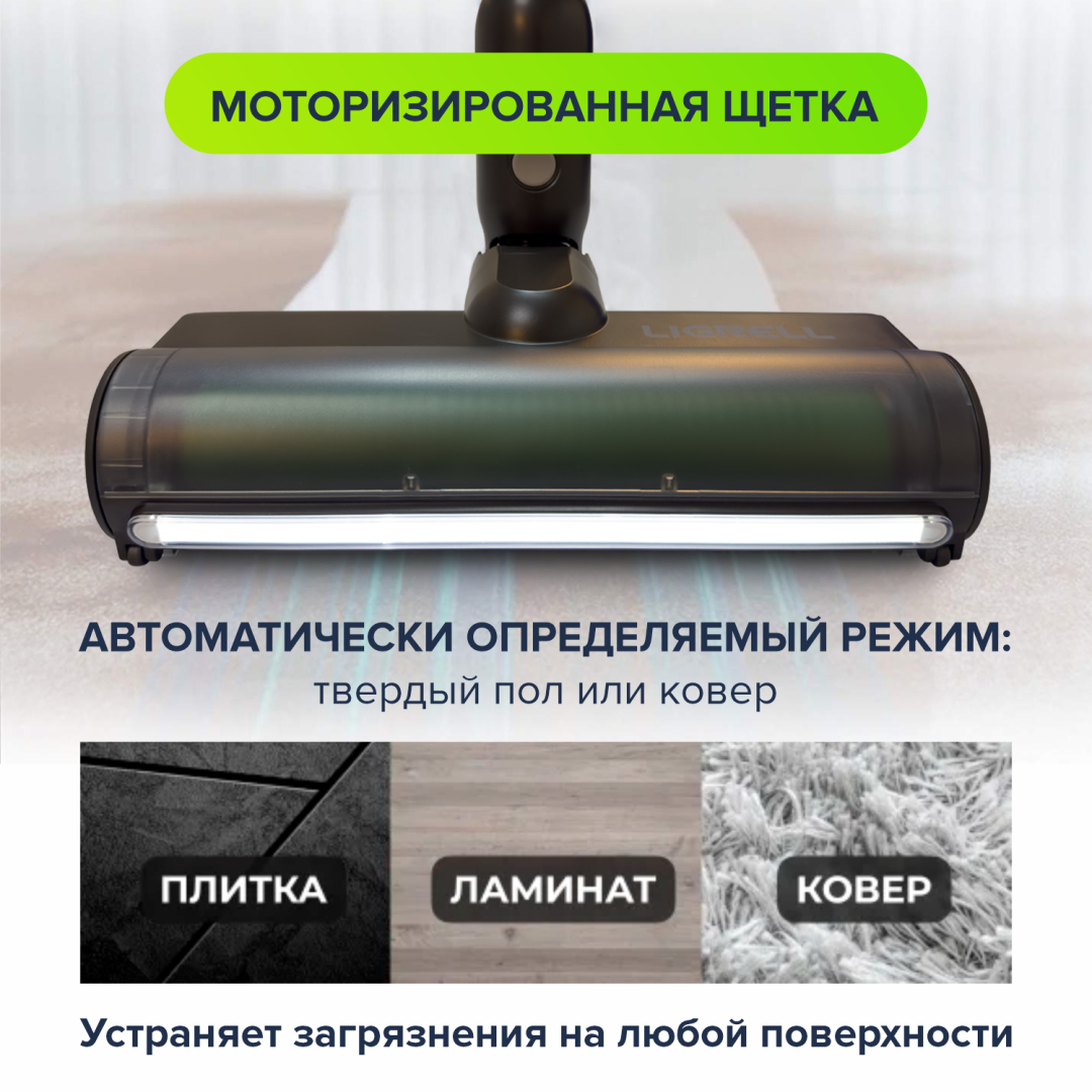 Пылесос беспроводной LIGRELL LV-550MB черный, 550Вт, 3 уровня мощ., 4000мАч, моющийся HEPA фильтр